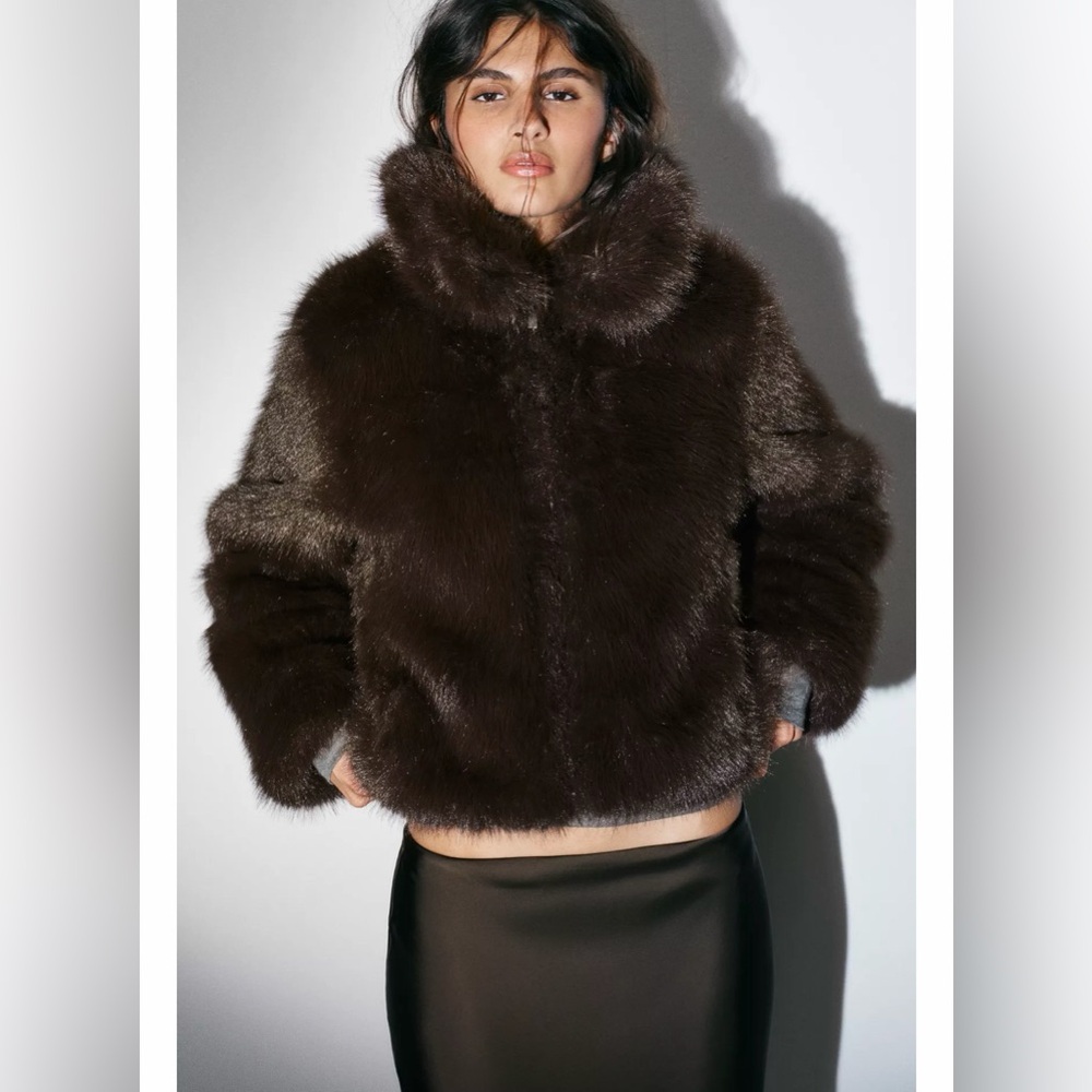 NWT Zara Dark Brown Teddy Jacket